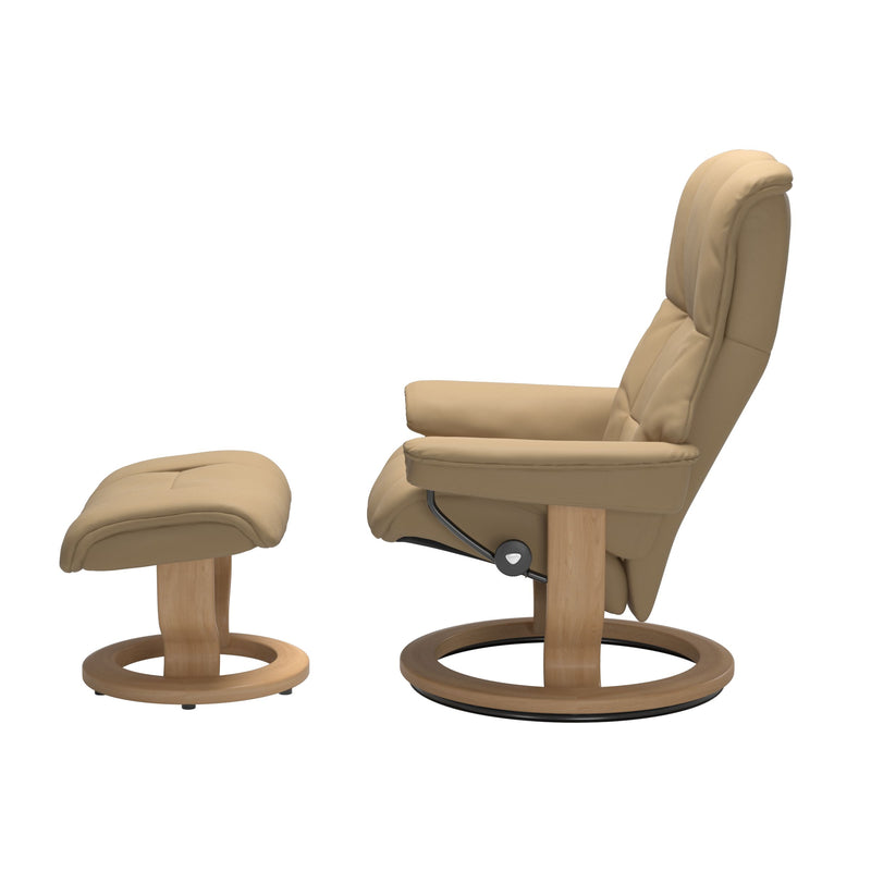 Small Stressless Mayfair Recliner and Stool in Paloma Sand Leather