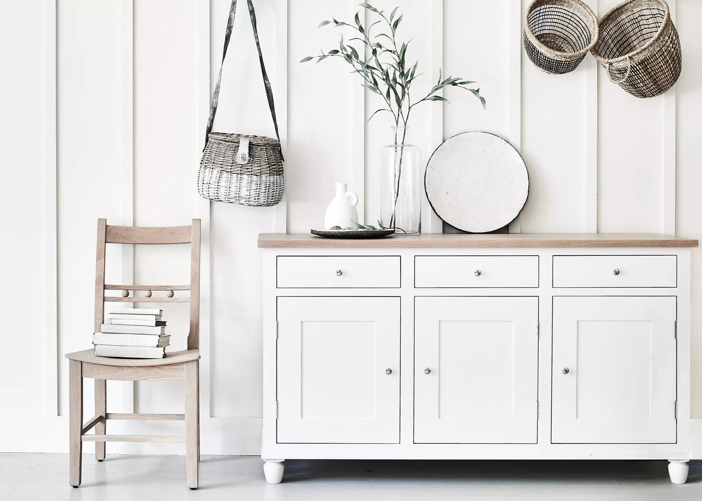 White neptune sideboard in a white and grey living space