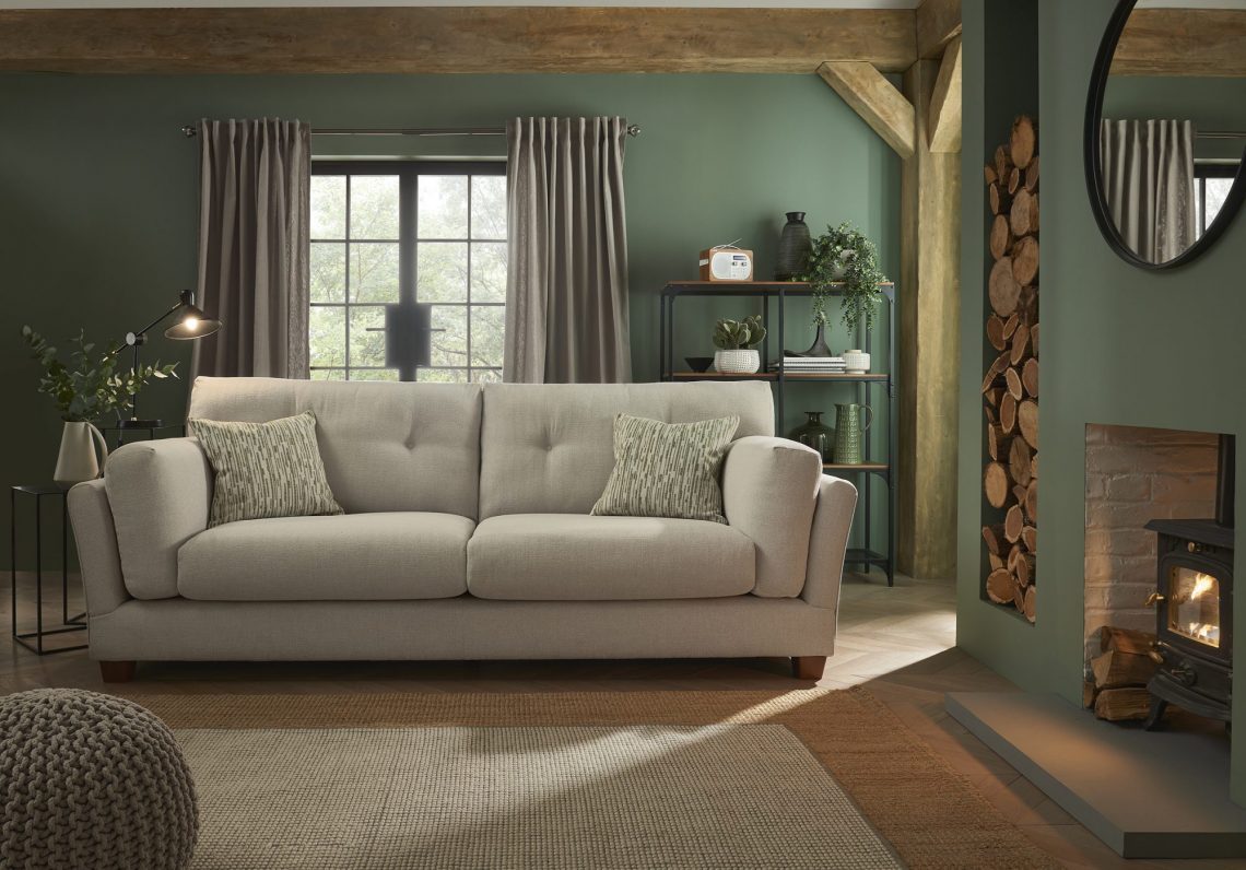 Sandy coloured sofa in a living room, showcasing hunters furniture
