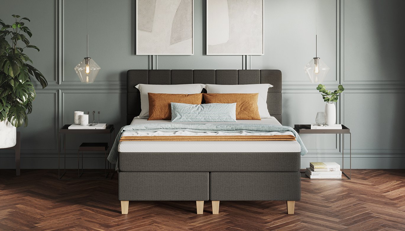 Modern Emma mattress shown on a grey modern bedstead