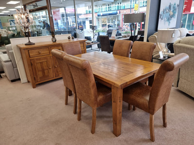 Halo Wentworth 5ft Extending Table, 6 Leather Rollback Dining Chairs and 5ft Sideboard