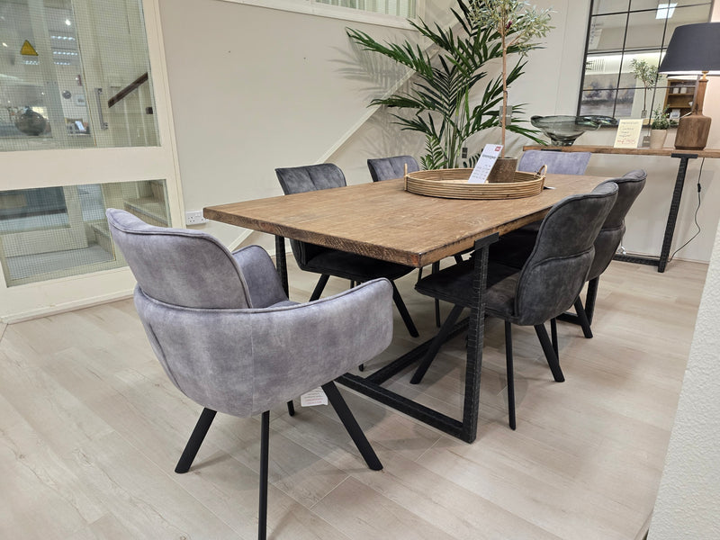 Hemmingway Dining table, 4 dining chairs and 2 swivel dining chairs
