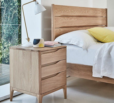 Ercol Rimini 3 Drawer Bedside Cabinet available at Hunters Furniture Derby