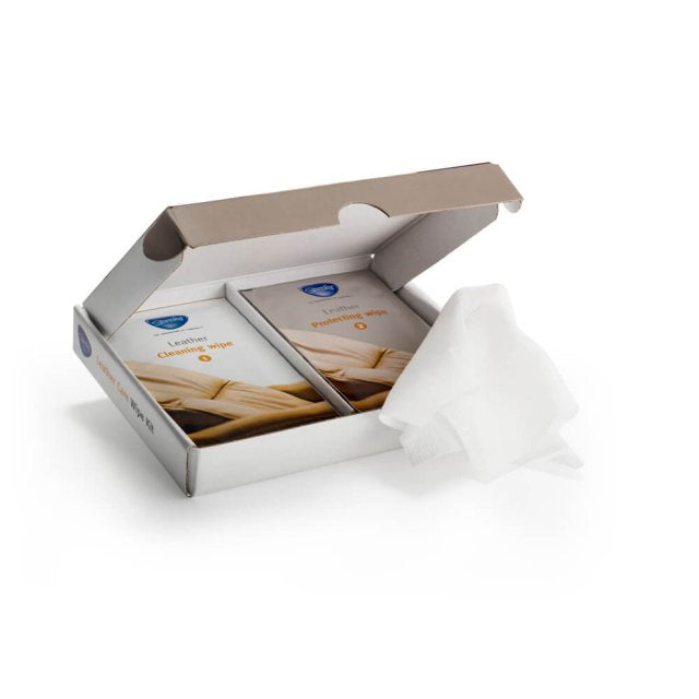 Stressless Leather Care Wipe Kit with contents and open wipe