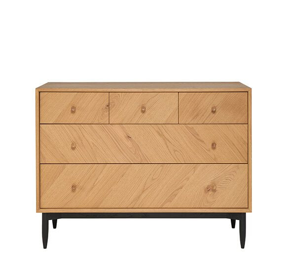 Ercol Monza 5 drawer wide chest available at Hunters Furniture Derby