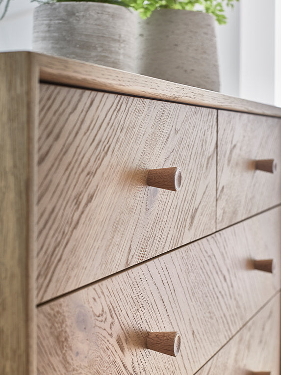 Ercol Monza 5 drawer wide chest available at Hunters Furniture Derby