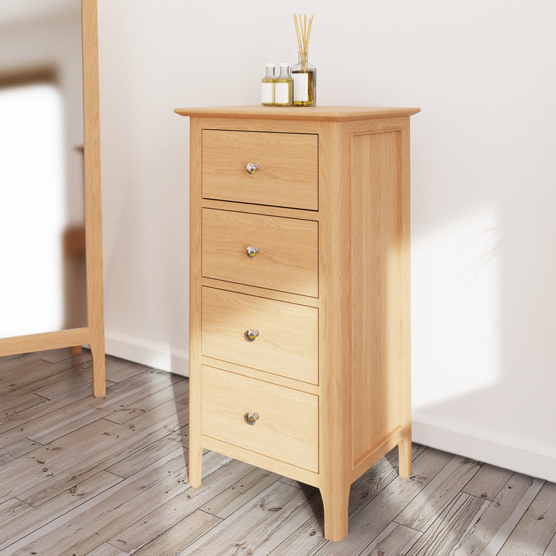 Tansley 4 Drawer Narrow Chest available at Hunters Furniture Derby