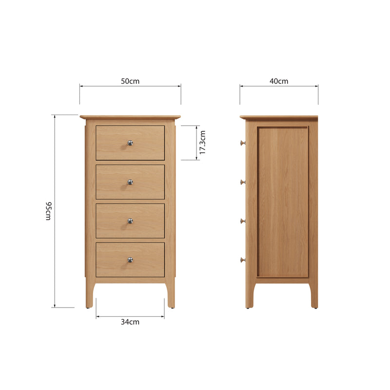 Tansley 4 Drawer Narrow Chest available at Hunters Furniture Derby